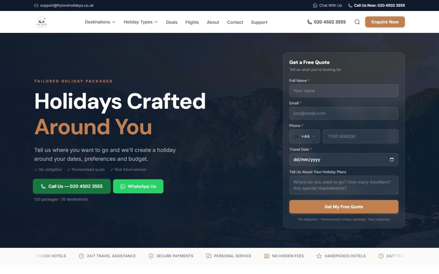 FlyLoveHolidays — UK holiday packages website homepage
