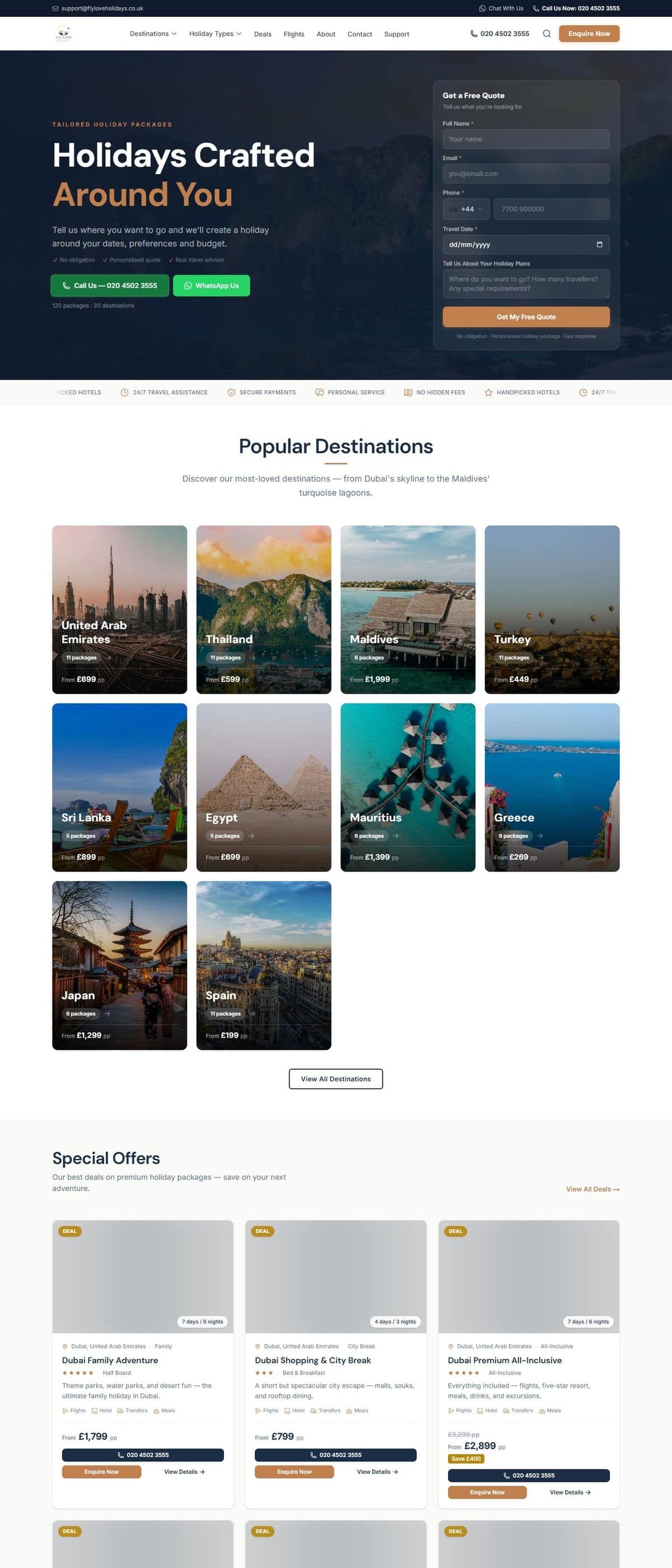 Homepage — hero and free-quote funnel