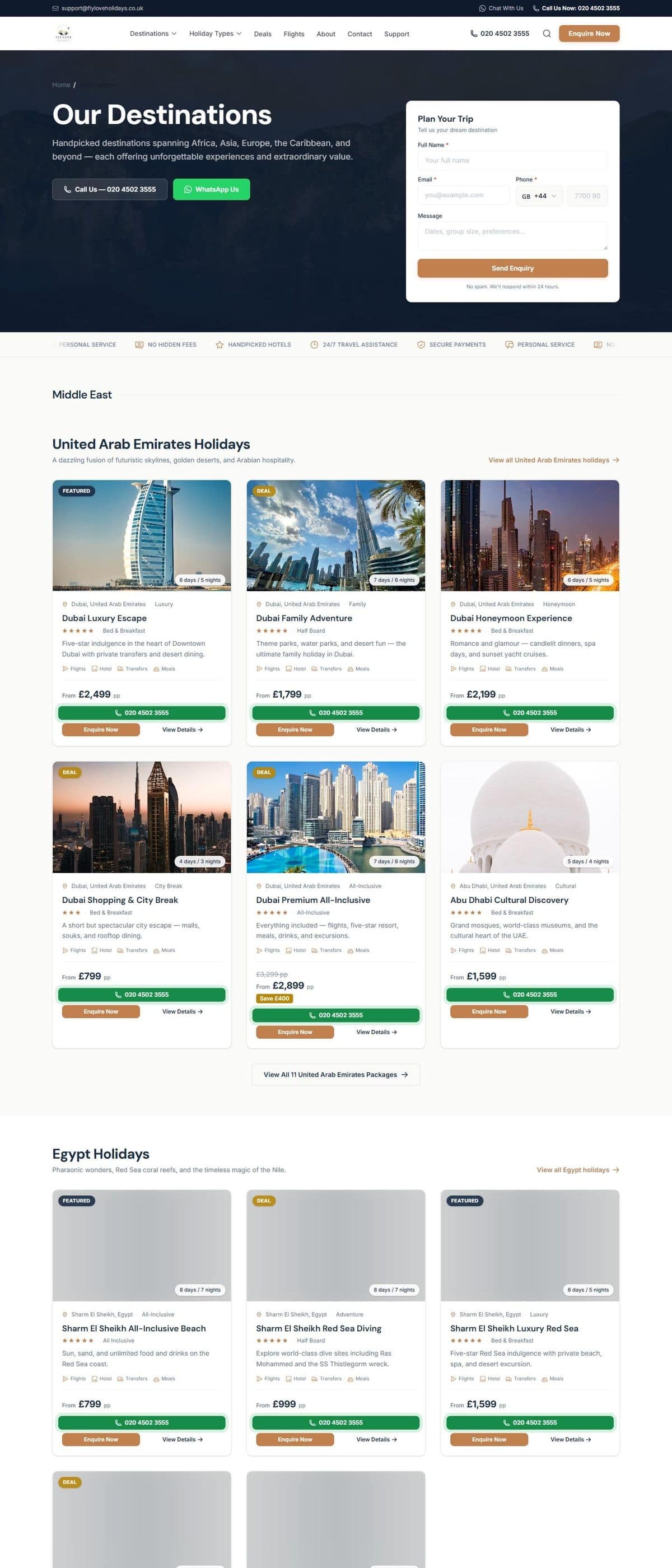 Destinations listing