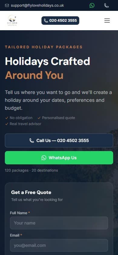 Mobile view of the homepage