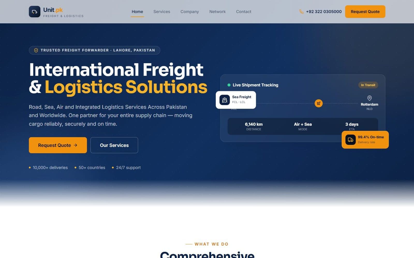 Unit.pk — international freight & logistics website homepage