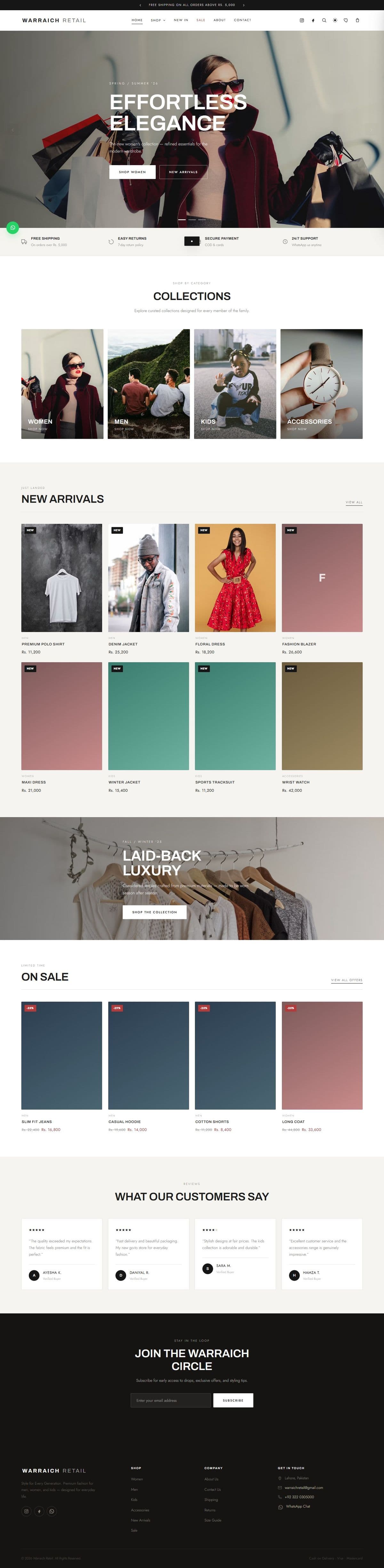 Homepage — hero and featured collections