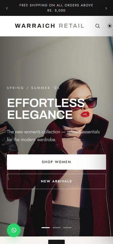 Mobile view of the homepage